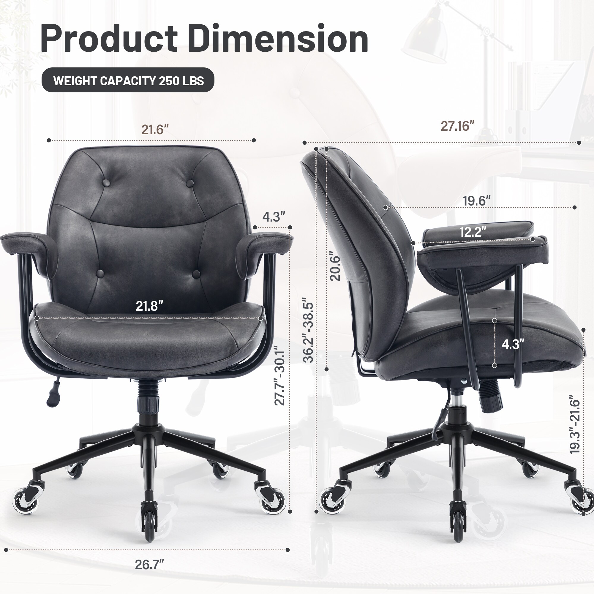 Ergonomic Retro Leather Office Chair With Lumbar Support Wheels_voghion.com
